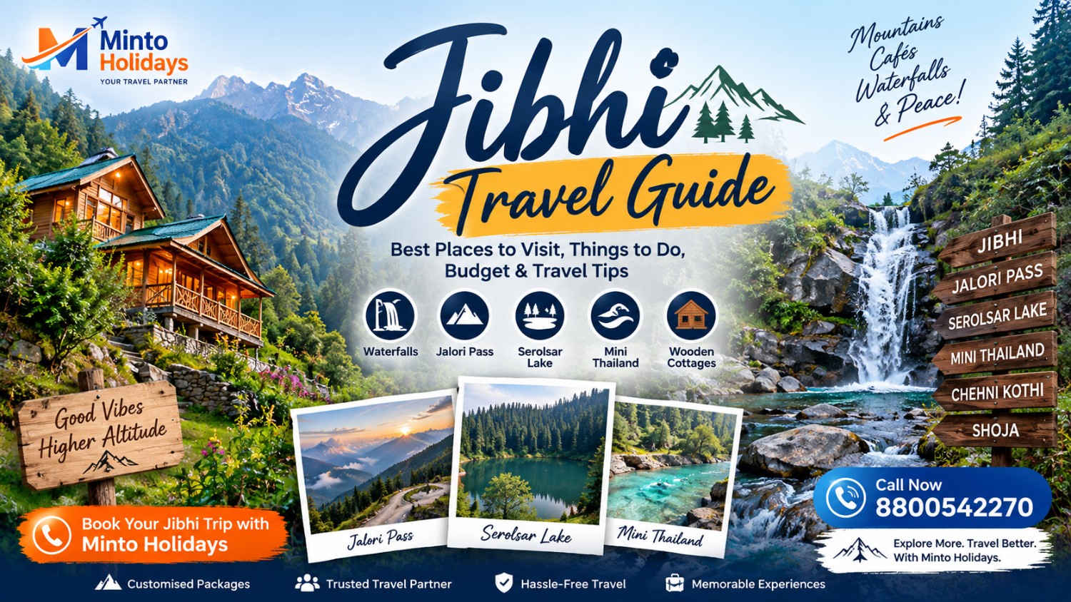 Jibhi Travel Guide featuring Jibhi Waterfall, Jalori Pass, Serolsar Lake, Mini Thailand, wooden cottages and Minto Holidays